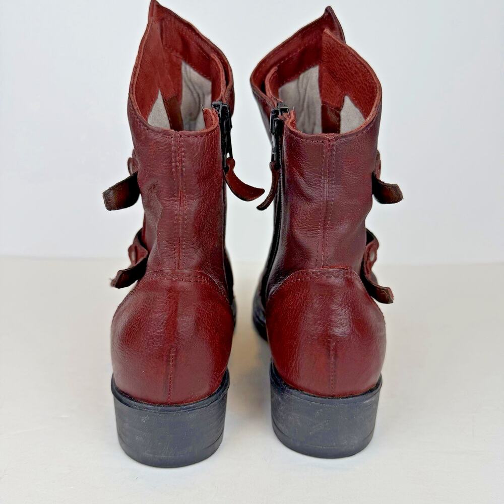 Miz Mooz Biggs Double Buckle Leather Ankle Boots Size EU 36 US 5.5-6 Burgundy - Picture 6 of 12